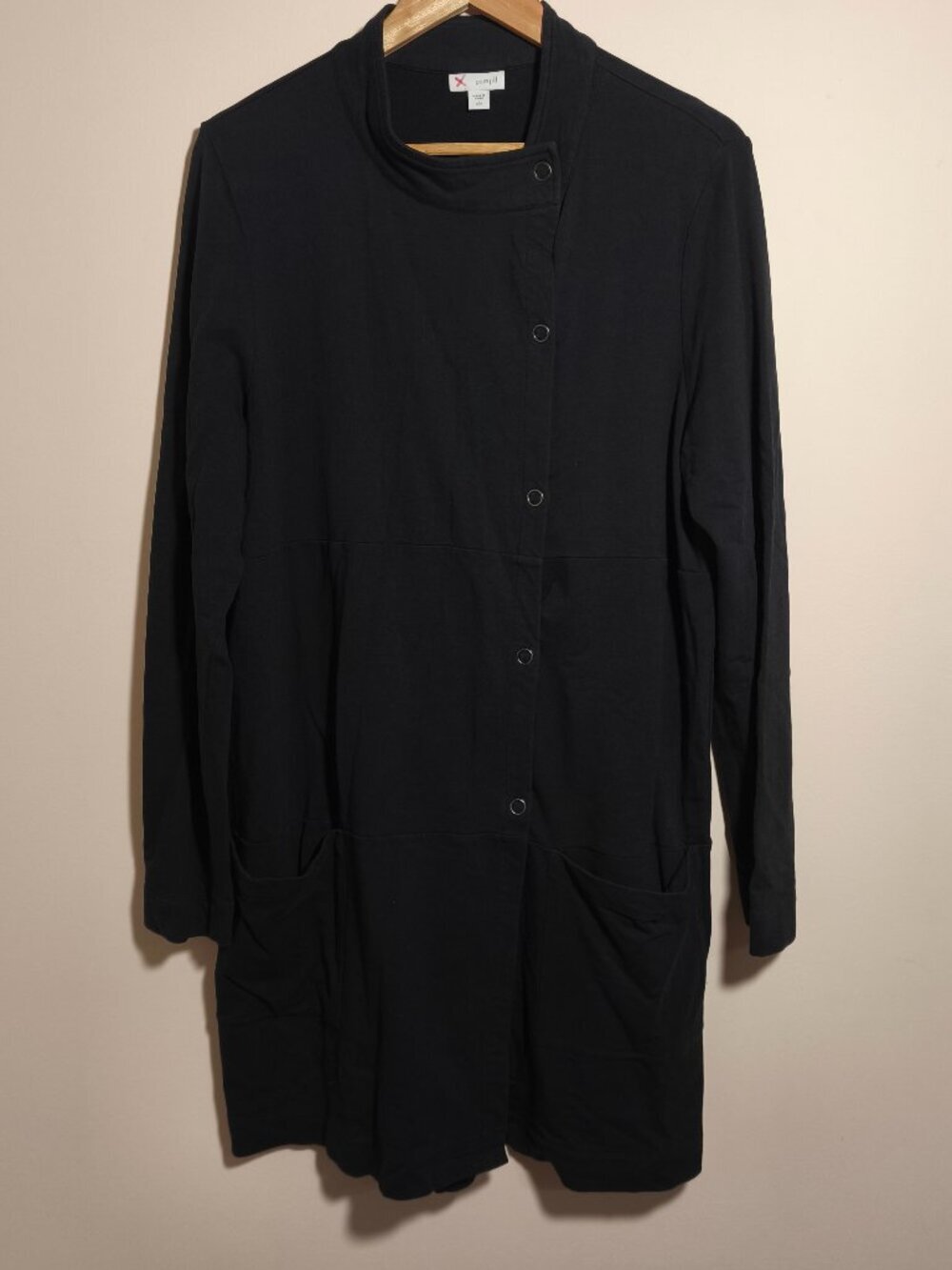 J Jill PureJill Cotton Modal Longline Terry Knit Jacket sz LT Black Minimalist